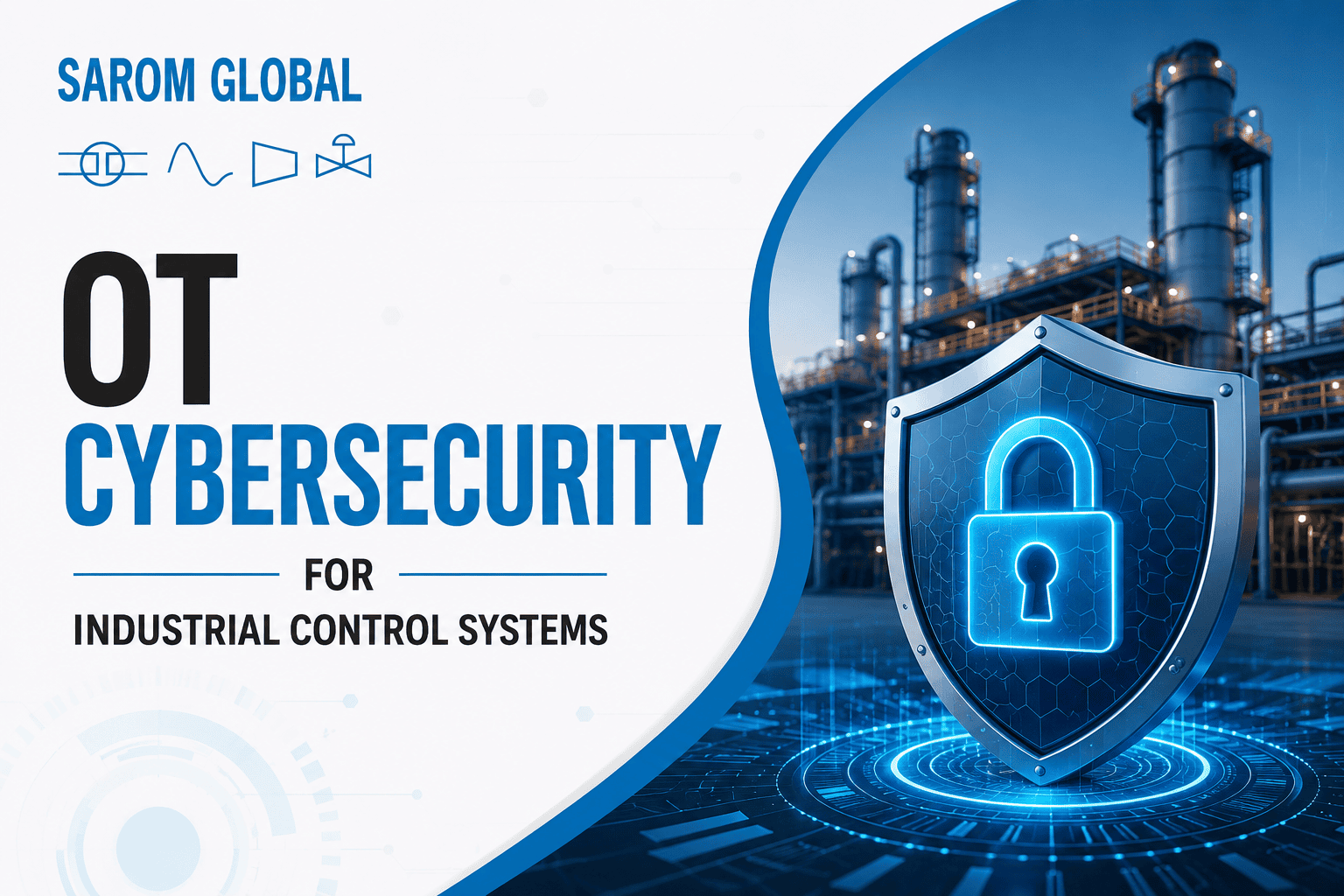 OT cybersecurity for industrial control systems with digital security shield protecting an industrial automation plant.